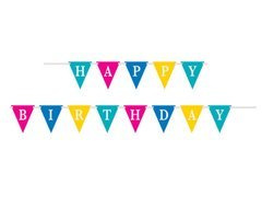Baner flagi wielokolorowy z napisem Happy Birthday - 274 cm - 1 szt.