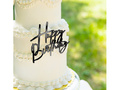 Topper na bok tortu Happy Birthday - czarny - 1 szt.