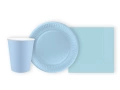 Zestaw kubeczki + serwetki + talerzyki papierowe jasnoniebieskie - 44 szt.