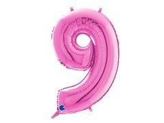 Balon foliowy cyfra 9 fuksjowa - 66 cm - 1 szt.