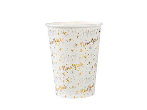 Kubeczki papierowe na Sylwestra Happy New Year - białe - 270 ml - 10 szt.