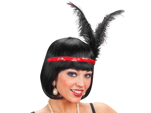 Opaska z piórami i cekinami Retro czerwona - 1 szt.