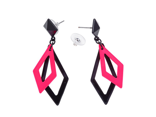 Kolczyki romby różowo-czarne