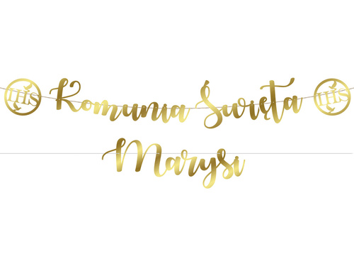 Baner złoty Komunia Święta + imię