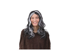 Peruka długa kręcona - biało-czarna - 1 szt.