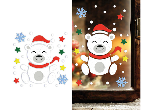 Dekoracja na okno Miś polarny na Boże Narodzenie