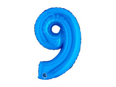 Balon foliowy cyfra 9 niebieski - 14" - 1 szt.