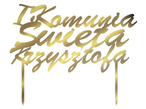 Topper z lustrzanej pleksi złoty personalizowany na tort I Komunia Święta