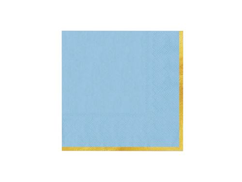 Zestaw kubeczki + serwetki + talerzyki papierowe niebieskie ze złotym brzegiem - 22 szt.