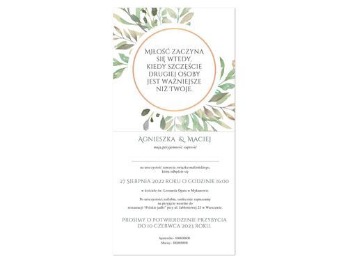 Zaproszenie personalizowane na ślub z kopertą - 6 szt.