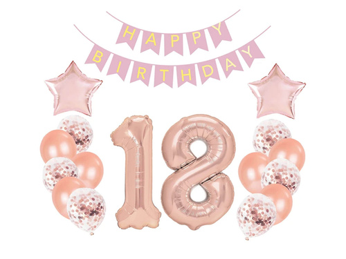 Zestaw balonów na osiemnastkę różowe złoto - 17 szt.