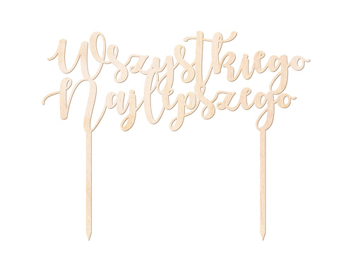 Topper drewniany na tort Wszystkiego Najlepszego - 20 cm