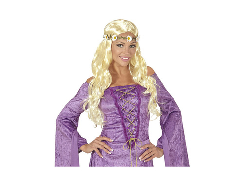 Blond peruka hipis z opaską w stokrotki