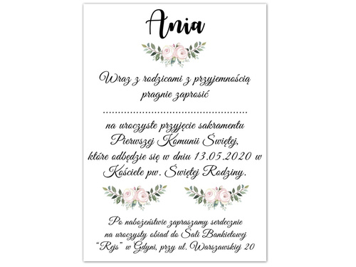 Zaproszenia personalizowane na I Komunię Świętą - 8 szt.