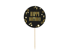 Topper papierowy na tort Happy Birthday czarny - 1 szt.