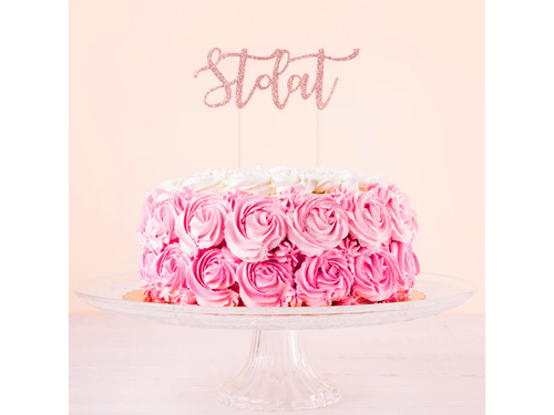 Topper na tort Sto Lat brokatowy różowe złoto - 1 szt.