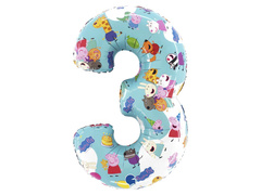Balon foliowy cyfra 3 Świnka Peppa - 45x75 cm - 1 szt.