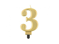 Świeczka cyferka metaliczna złota - 3 - trzy 