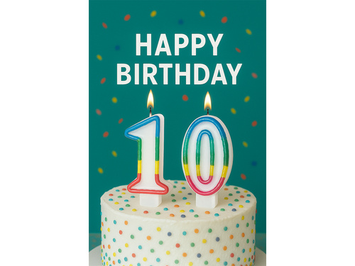 Świeczki cyferki z kolorową obwódką cyfra 10 - 8,5 cm - 2 szt.