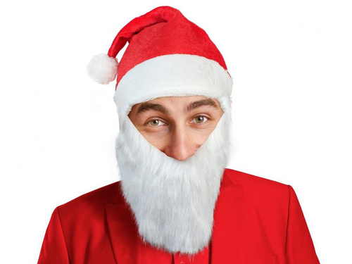 Czapka Mikołaja z brodą - 1 szt.