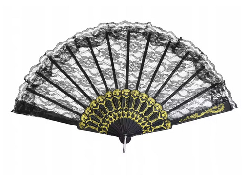 Wachlarz czarny koronkowy retro lata 20te - 23 cm - 1 szt.