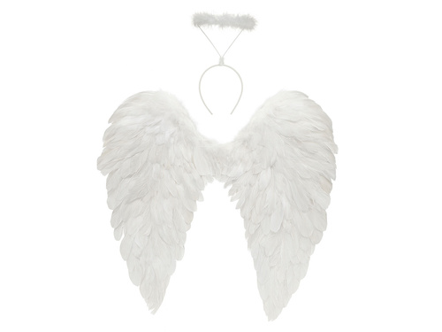 Zestaw skrzydła anioła białe 60 x 60 cm oraz Aureolka