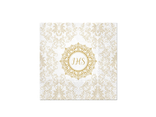 Serwetki komunijne ze złotym ornamentem IHS - 33 cm - 20 szt