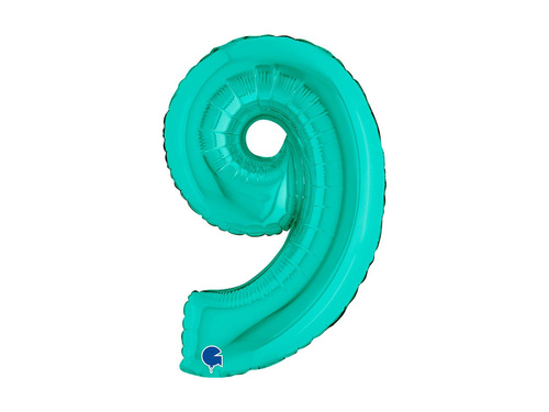 Balon foliowy cyfra 9 turkusowy - 14" - 1 szt.