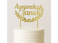 Topper z lustrzanej pleksi złoty na tort personalizowany na wesele - 17 cm