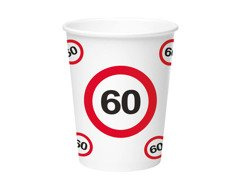 Kubeczki papierowe na urodziny Znak zakazu 60tka - 250 ml - 8 szt.