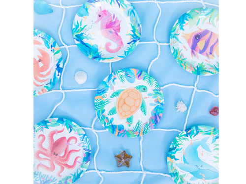 Talerzyki papierowe urodzinowe Ocean - 18 cm - 6 szt.