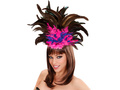 Opaska tancerki samby z piórami czarnymi, niebieskimi i różowymi - 1 szt.