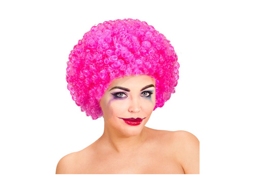 Kręcona peruka klauna różowa włosy afro