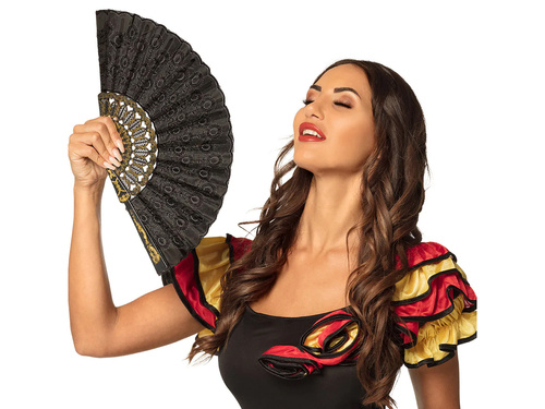 Wachlarz czarny ze złotymi zdobieniami - 1 szt.