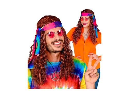 Brązowa peruka hipis z opaską