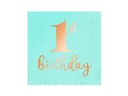 Serwetki urodzinowe na roczek 1st Birthday turkusowe - 33 cm - 10 szt.