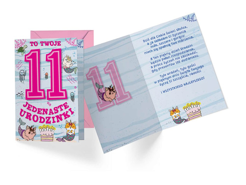 Kartka urodzinowa z kopertą na jedenaste urodziny Podwodna Kraina - 1 szt.