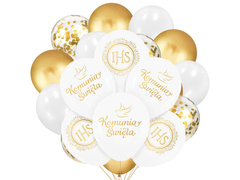 Zestaw balonów komunijnych biało-złoty - 32szt.