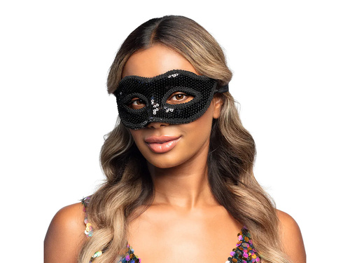 Maska karnawałowa czarna z cekinami - 1 szt.