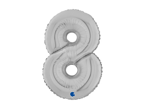 Balon foliowy cyfra 8 srebrny - 26" - 1 szt.