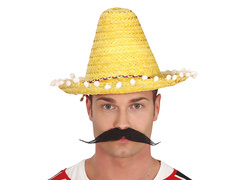 Sombrero meksykańskie żółte z pomponikami - 33 cm - 1 szt.