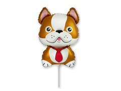 Balon foliowy do patyka Buldog brązowy - 32 x 23 cm - 1 szt.