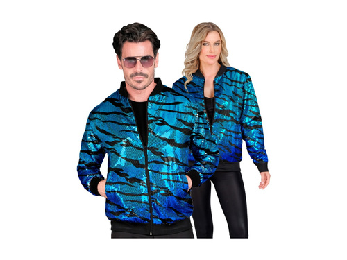 Imprezowa cekinowa kurtka - bomberka - niebieskie fale