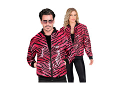 Różowa Imprezowa cekinowa kurtka - bomberka - zebra animal print