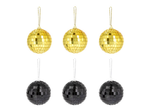 Kule dyskotekowe złote i czarne lustrzane - 7 cm - 6 szt.