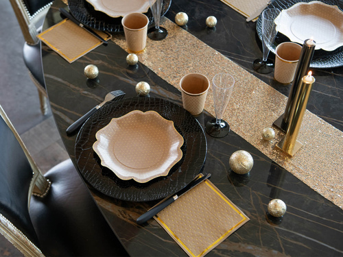 Dekoracja bieżnik cekinowy na stół - złoty - 19 cm x 3 m - 1 szt.