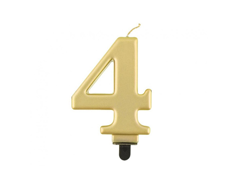 Świeczka cyferka metaliczna złota - 4 - cztery