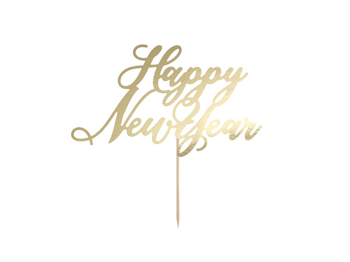 Topper na tort Happy New Year złoty - 24 cm