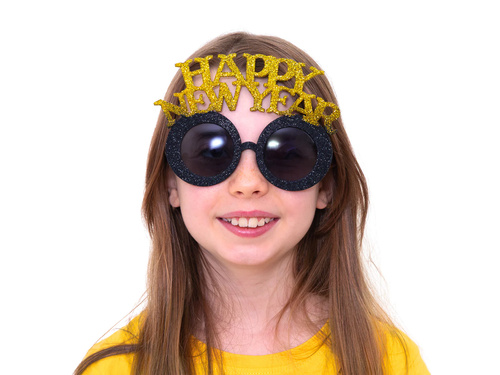 Okulary Happy New Year czarno-złote - 1 szt.