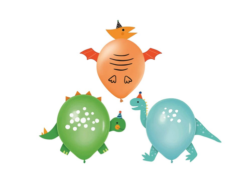 Balony lateksowe z dodatkami Dinozaury - 30 cm - 3 szt.